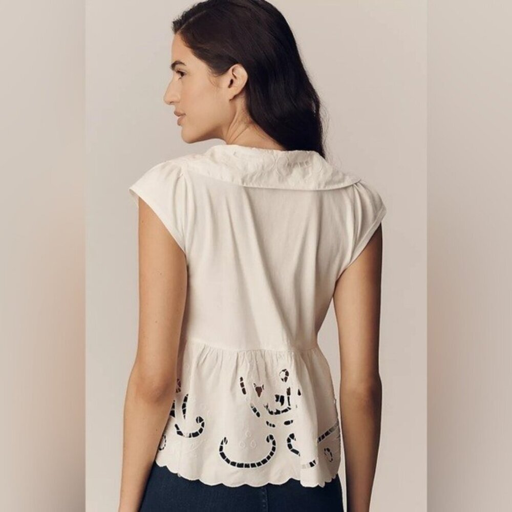 NWT Size XL - Anthropologie Cutwork Babydoll Blouse 100% Cotton (NWT US$ 88) - Picture 6 of 16